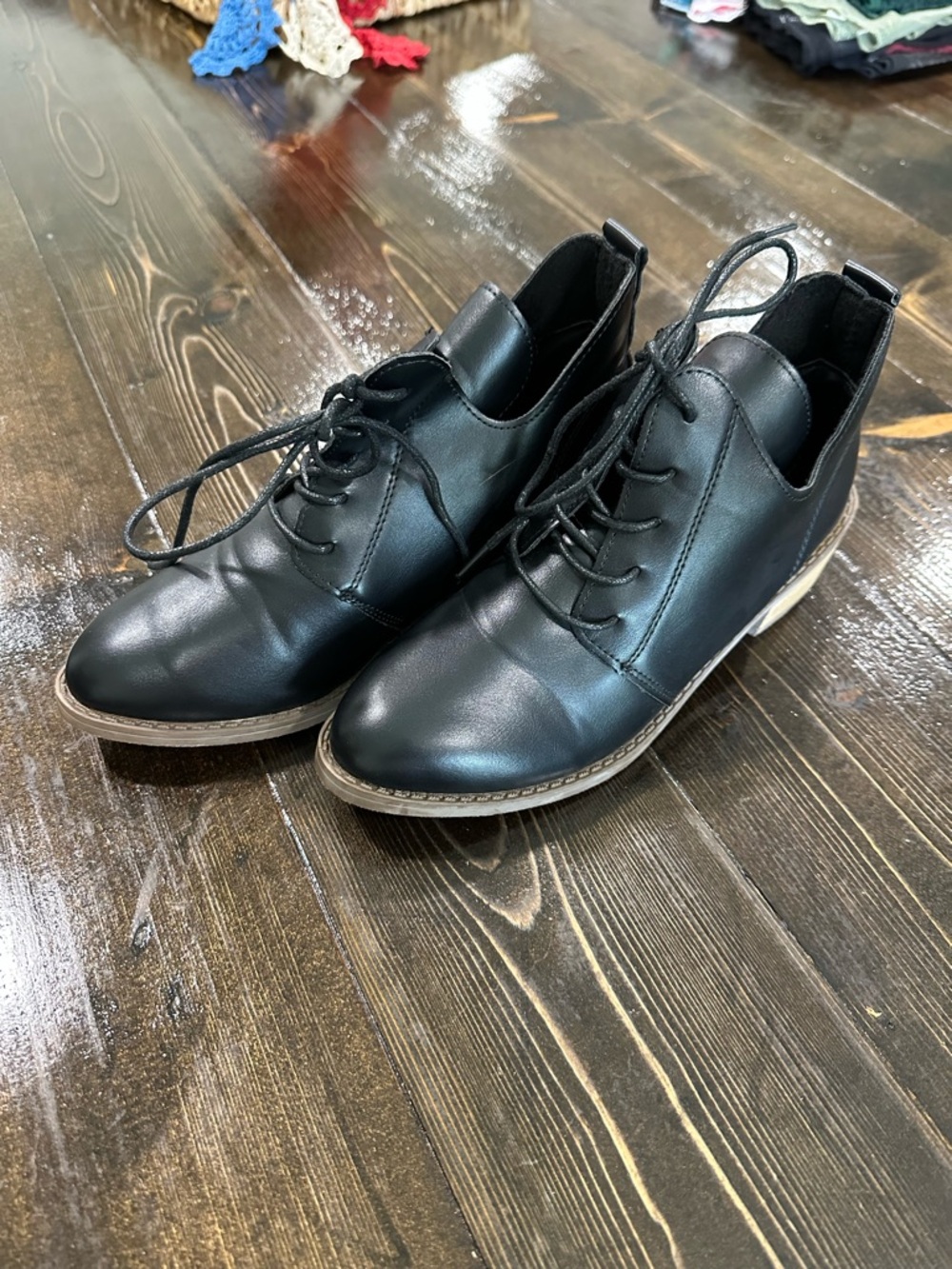 SHEIN Black Lace-Up Ankle Booties with Contrast Sole
